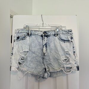 KanCan Shorts Women's Blue Jean Light Wash Denim High Rise Acid Washed